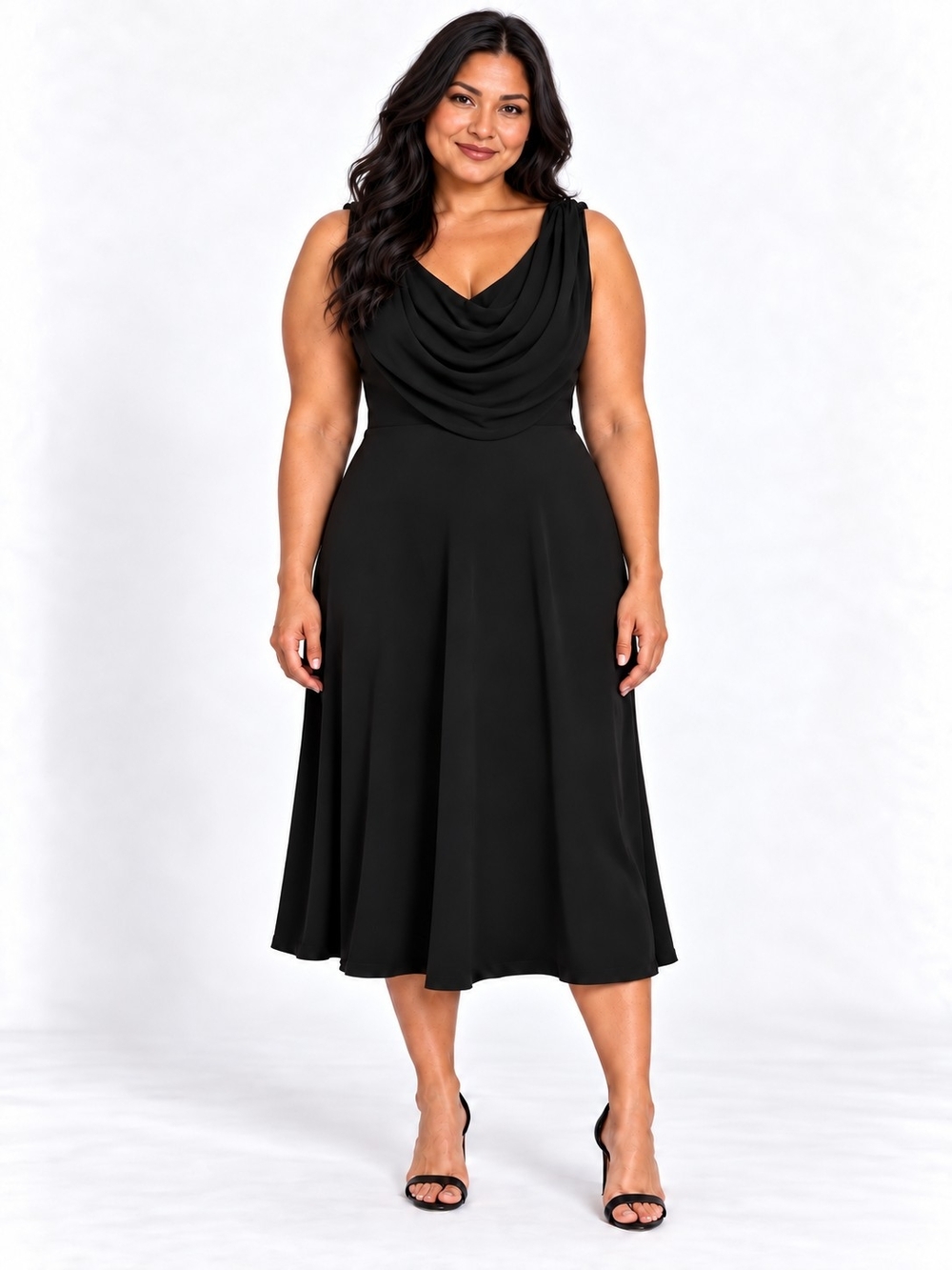 connected apparel Black Cowl Neck Midi Dress